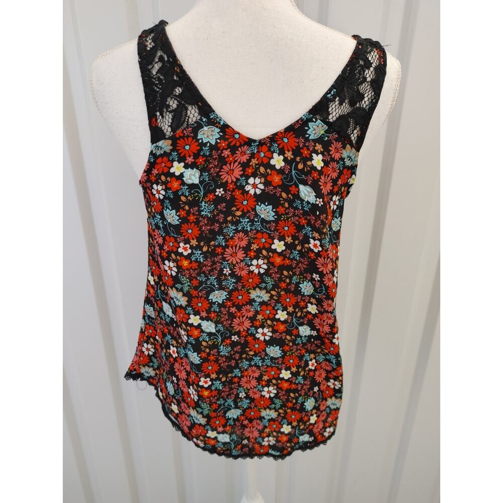 Bella du Jour Sleeveless Floral Tank Top Lace Detail Multicolor Medium - Picture 4 of 6